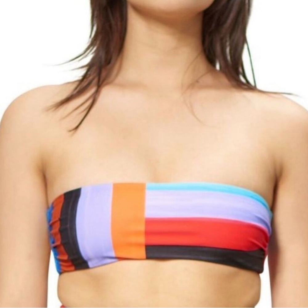 NEW Mara Hoffman Abigail Multicolor Knotted Strapless Bandeau Bikini Top